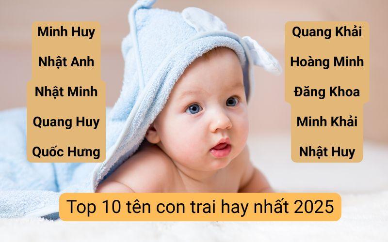 Danh sách top 10 tên con trai hay nhất 2025